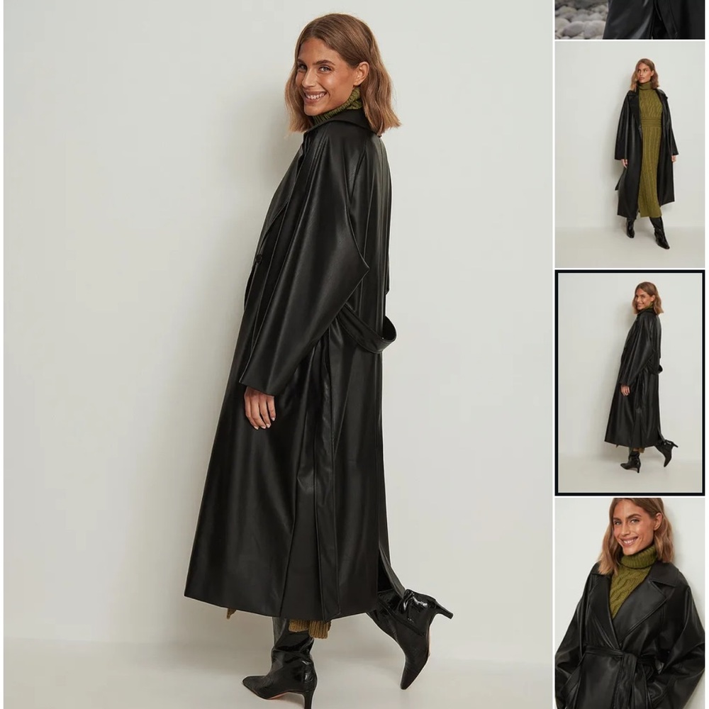 Oversized faux leather trench coat